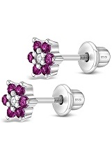 nice silver 5mm clear hot pink cubic zirconia baby birthstone earrings